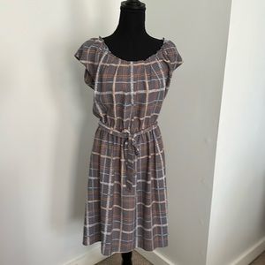 LC Lauren Conrad Gray Plaid Pleated Dress, size S